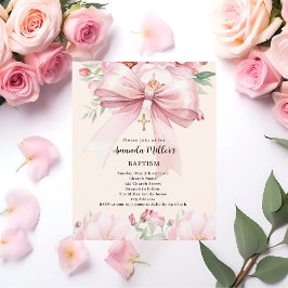 blommigt för rosa bockkräm, flicka Baptism-inbjuda