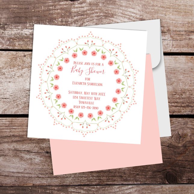 Blommigt för Rosa Elegant för babyskor Whimsical M (Blush pink pretty floral baby shower invitation.)