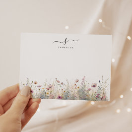 Blommigt för  Rosa Enkel Chic Monogram Anteckningskort