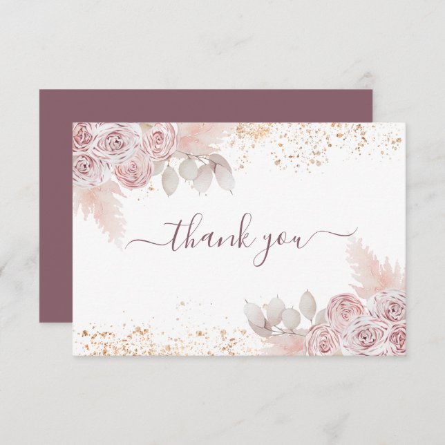 Blommigt för  Rosa för babyskor Tack Kort (Fram/baksida)