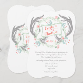 Blommigt för Rosa Grönt av Vintage i Rustic Forest Inbjudningar