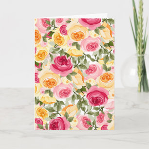 Blommigt för rosa- & gul roslantbrukarhemshabby kort