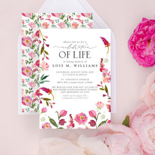 Blommigt för Rosa i elegant Modern Firande i livet Inbjudningar