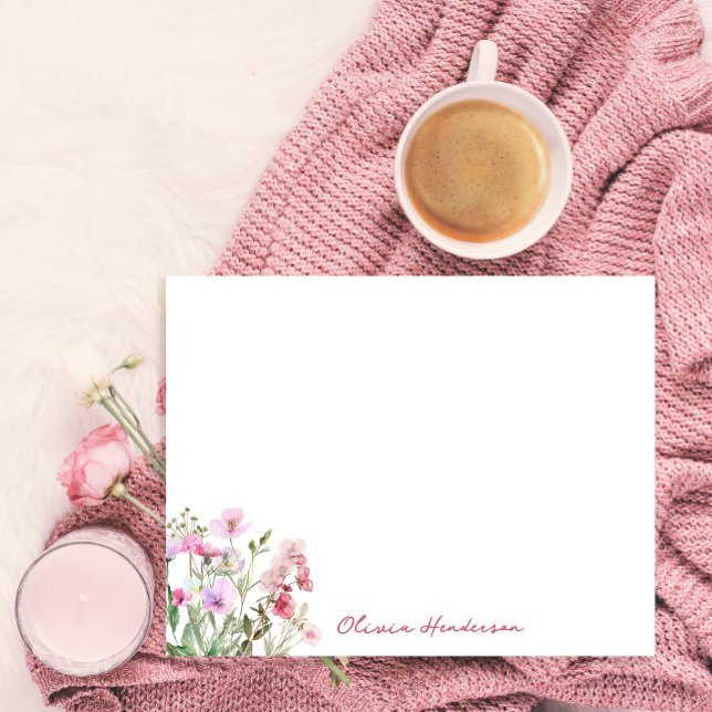 Blommigt för  Rosa i elegant Skriptvattenfärg Anteckningskort (Skapare uppladdad)