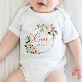 Blommigt för  Rosa i Flicka 1:a födelsedag T Shirt