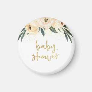 Blommigt för Rosa i Guld Script Baby Shower Magnet