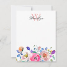 Blommigt för  Rosa Lila Teal Löv Monogrammed