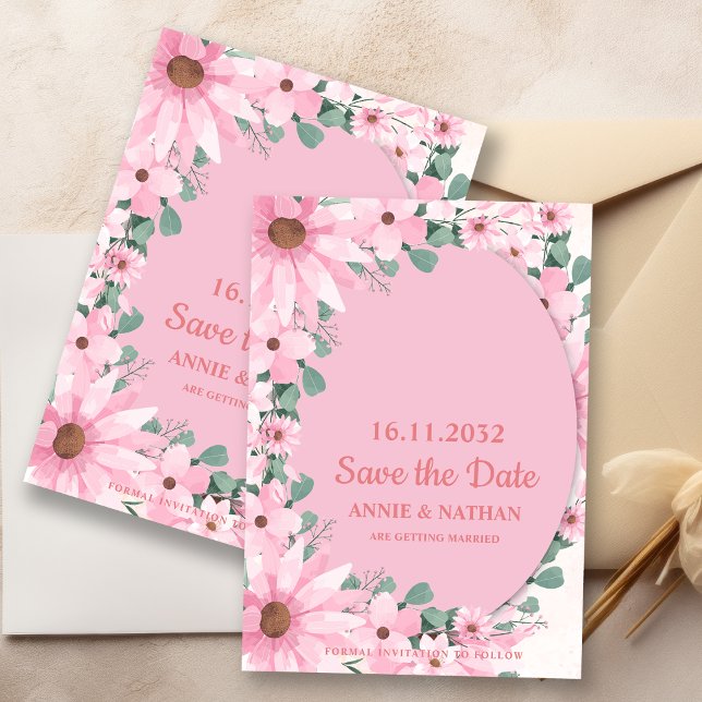 Blommigt för  Rosa med Ram Bröllop spara datum Spara Datumet (Blush Pink Floral With Frame Wedding Save the Date Invitation)