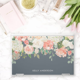 Blommigt för rosa och Grått vattenfärg med ditt na HP Laptopskin