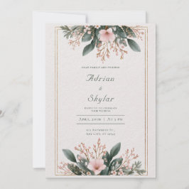 Blommigt för  Rosa och grekiska minimalistiska Brö Inbjudningar