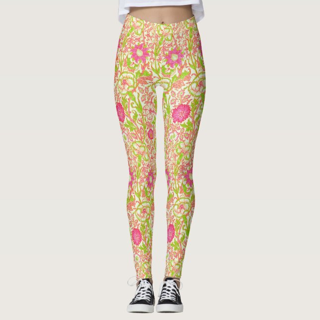 Blommigt för rosa och Grönt Leggings (Framsida)
