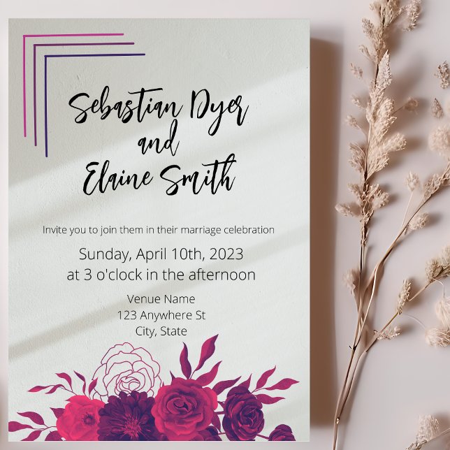 Blommigt för Rosa och Lila med ljust Bröllop Inbjudningar (Skapare uppladdad)