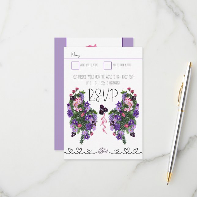 blommigt för rosa och lila OSA kort (Fram/Back In Situ)