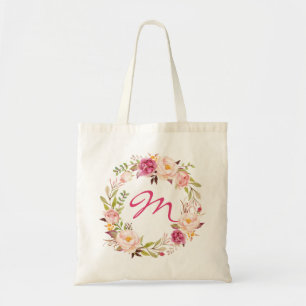 Blommigt för Rosa och monogram Tygkasse