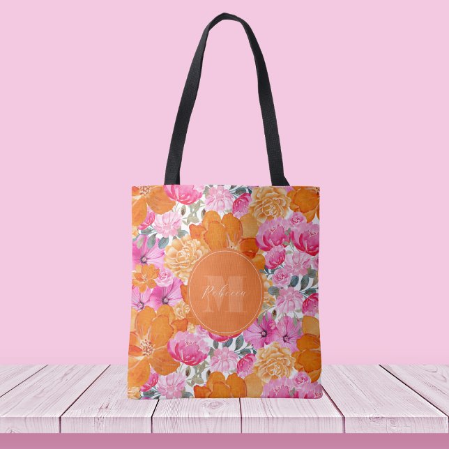 Blommigt för Rosa och Orange Garden-eget namn Tygkasse (Skapare uppladdad)