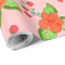 Blommigt för rosa och Orange Presentpapper