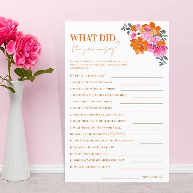 Blommigt för rosa och Orange Vad sa Groom spel? (Skapare uppladdad)