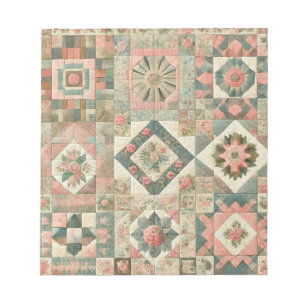 Blommigt för Rosa Patchwork-grönt Quiled Design Anteckningsblock