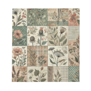 Blommigt för Rosa Patchwork-grönt Quiled Design Anteckningsblock