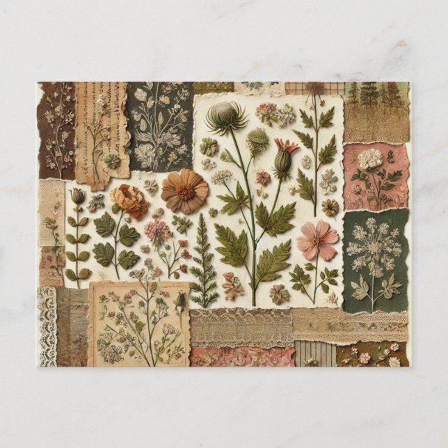 Blommigt för  Rosa Patchwork-grönt Quiled Design Vykort (Framsida)