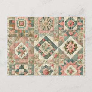 Blommigt för Rosa Patchwork-grönt Quiled Design Vykort