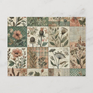 Blommigt för Rosa Patchwork-grönt Quiled Design Vykort