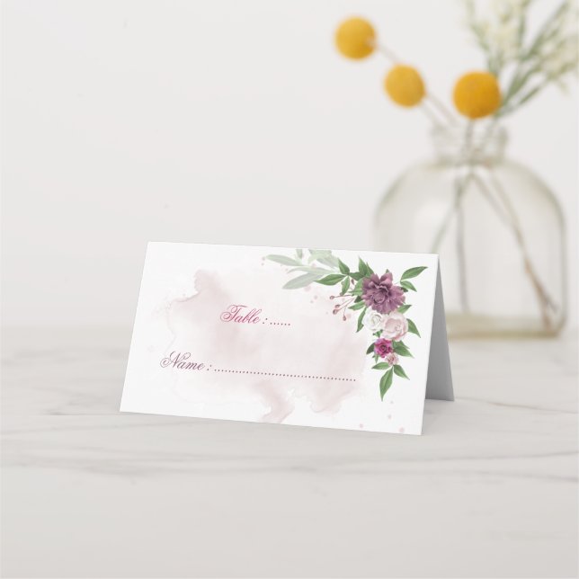 blommigt för rosa- placeringskort (Framsida)