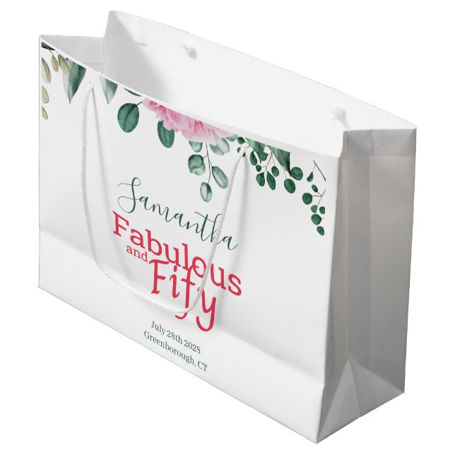 Blommigt för rosa vattenfärg 50:e Födelsedagsfeste (Framsidan Vinklad)