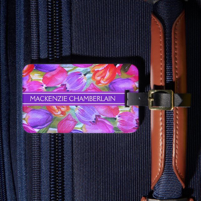 Blommigt för rosa vattenfärg bagagebricka (Framsida Insitu 4)