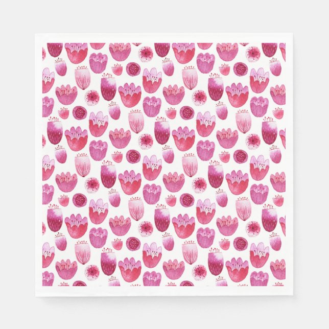 Blommigt för rosa vattenfärg pappersservett (Framsidan)