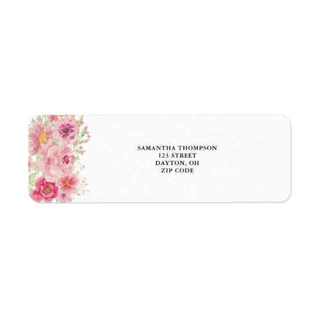 Blommigt för rosa vattenfärg returadress etikett (Framsidan)
