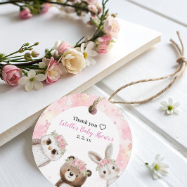 blommigt för Rosa Woodland Animals Babyskor Gåvor Etiketter