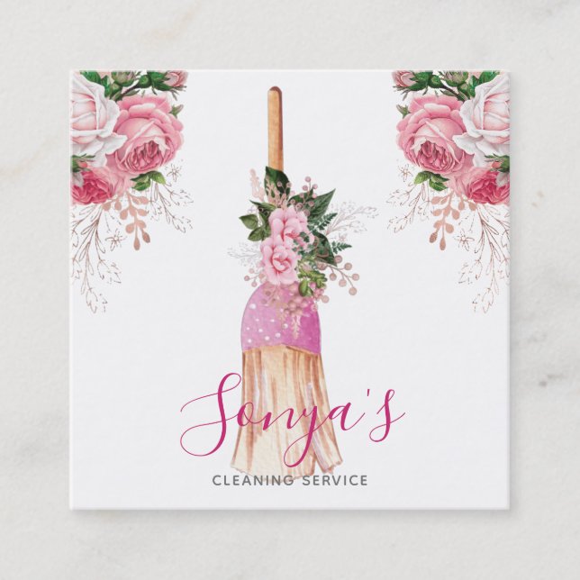 Blommigt för rumslig Städning , vattenfärg Fyrkantigt Visitkort (Framsida)