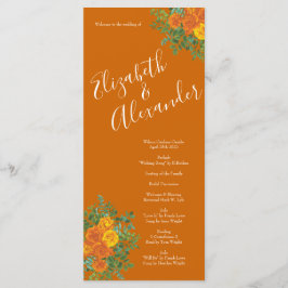 Blommigt för Rust Orange Bröllop Vintage Meny
