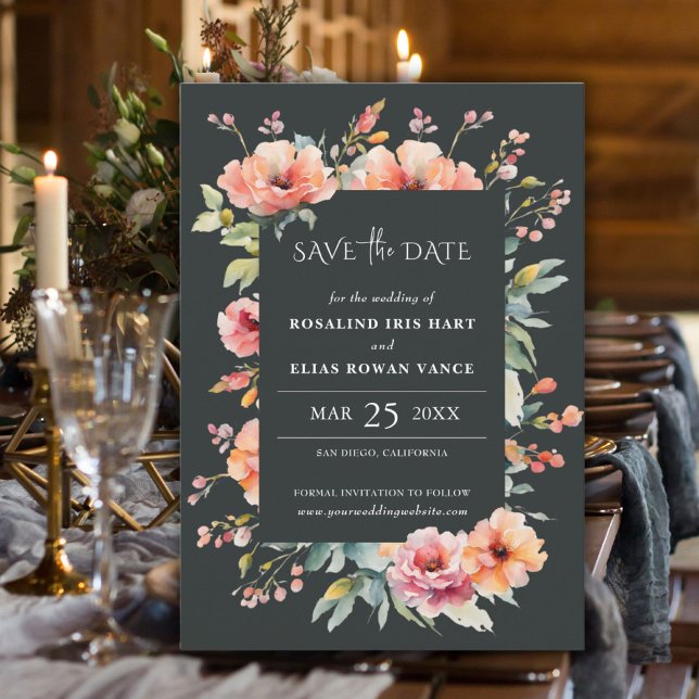 Blommigt för Rustic Sage Grönt Monogram Spara datu Spara Datumet (Rustic Sage Green Floral Monogram Save the Date)