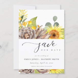 Blommigt FÖR RUSTISK SUNFLOWER EUCALYPTUS SPARA DA Inbjudningar