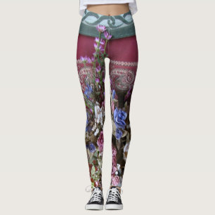 Blommigt för shabby chicvintagetekanna med NAMN Leggings