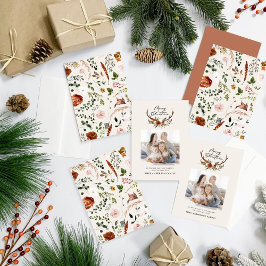blommigt för skriptformat god jul rustic stag julkort