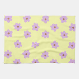 Blommigt för snabb Lila och Gult Retro Cheerful Kökshandduk