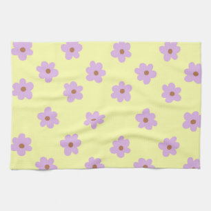 Blommigt för snabb Lila och Gult Retro Cheerful Kökshandduk