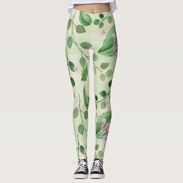 Blommigt för snygg Grönt Leggings (Framsida)