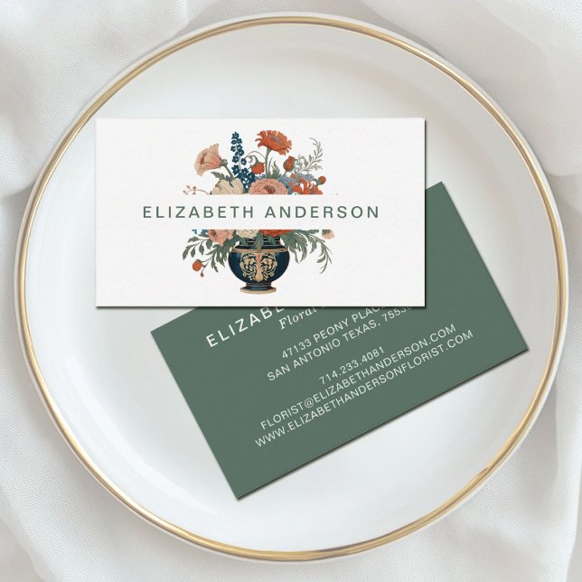 Blommigt för Snyggt av elegant Visitkort (An elegant floral vase business card design, great for a florist or interior designer)