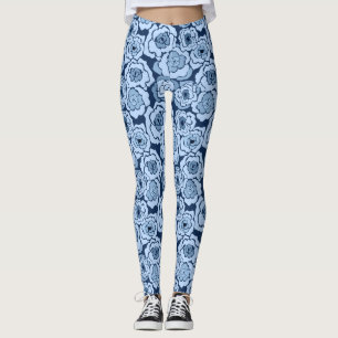 Blommigt för sömlös abstrakt tecknad blåa blommor leggings