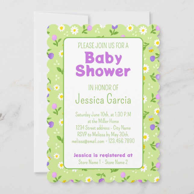 Blommigt för sommarbabyduschinbjudan inbjudningar (Framsida)