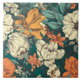 blommigt för söt av orange, gult och grönt kakelplatta