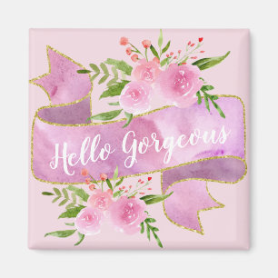 Blommigt för Söt Rosa Hej Gorgeous Guld Magnet