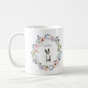 Blommigt för söt vattenfärg Boston Terrier Hu Kaffemugg
