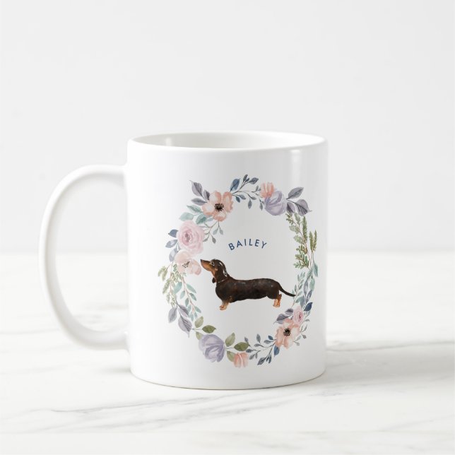 Blommigt för söt vattenfärg | Dachshund Hund Kaffemugg (Vänster)