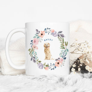 Blommigt för söt vattenfärg Golden Retriever Hun Kaffemugg