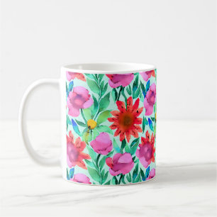 Blommigt för söt vattenfärg kaffemugg